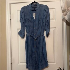 White House Black Market Blue Ruched Tie Front Sundress